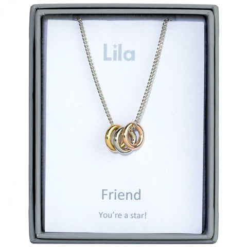 Friend 3 Rings Sentiment Pendant Necklace (AS106)