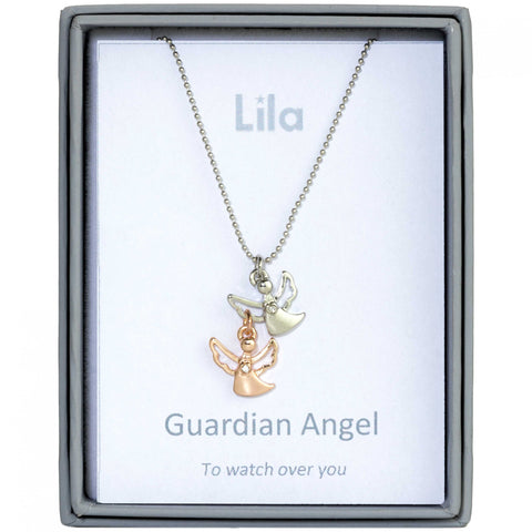 Guardian Angel 2 Angels Sentiment Pendant Necklace (AS109)