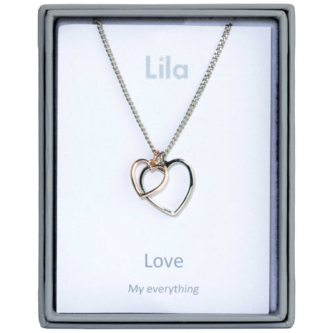 Love 2 hearts Sentiment Pendant Necklace (AS110)