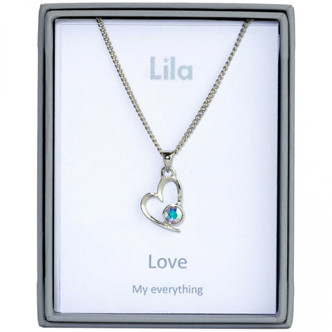 Love Heart With Crystal Sentiment Pendant Necklace (AS111)