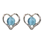 Irregular Heart with Blue Stone Earrings (C3012)