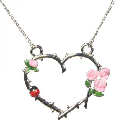 Heart Pink Flower Pendant Necklace (H1423)