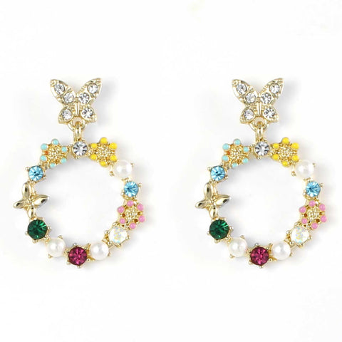 Circle Flowers & Butterfly Earrings (H1502)