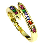 Coloured Split Rec Stones Gold Adjustable Ring (K1048)