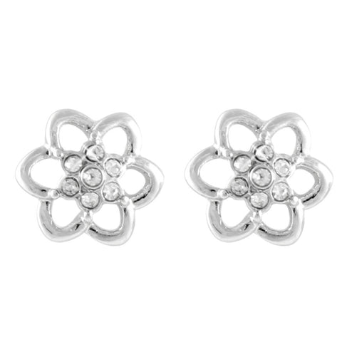 Flower Open Rhodium Little Box Earrings (L1016)