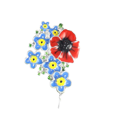Poppy With Forget Me Nots  Poppy Brooch (P1031)