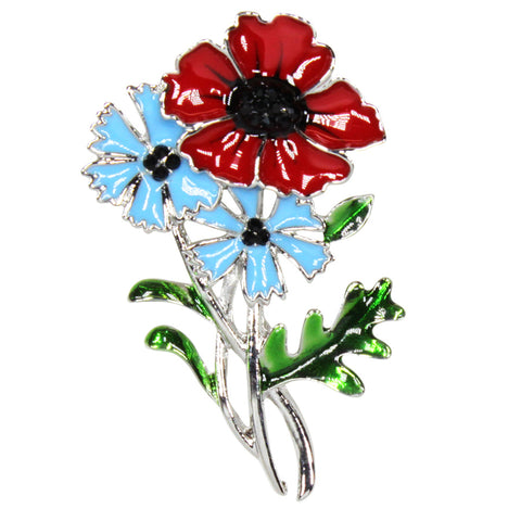 Poppy With Two Cornflowers Poppy Brooch (P1055)