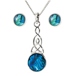 Celtic Round Drop Paua Shell Pendant & Stud Earring Set (S1816)