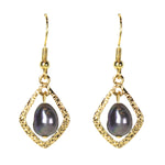 4 Sided Black Pearl Earrings Gold (C4003)