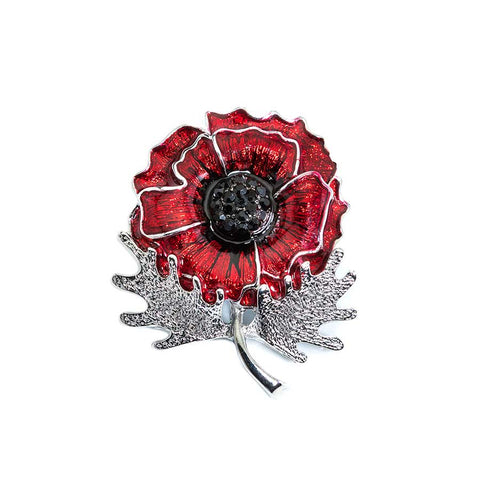 Large poppy on stem Poppy Brooch (P1028)