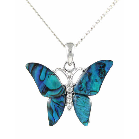 Butterfly Paua Shell Pendant Necklace (S1005)