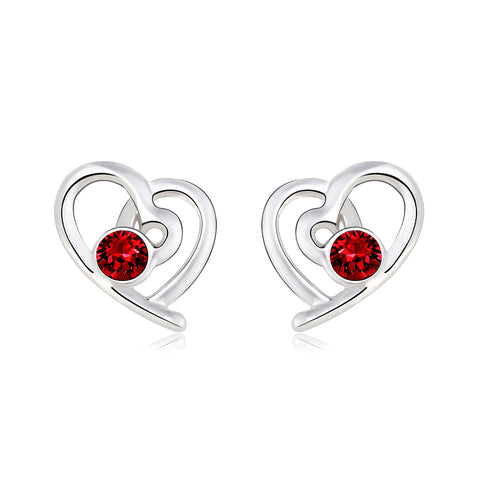 BHE01 SWAROVSKI BIRTHSTONE HEART EARRING JANUARY GARNET