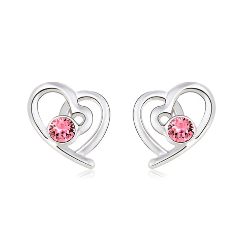 BHE10 SWAROVSKI BIRTHSTONE HEART EARRING OCTOBER LIGHT ROSE